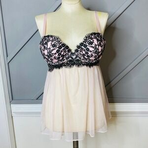Victoria's Secret Pink Tulle Dress Push-up Babydoll Nightie‎ SIZE 36C